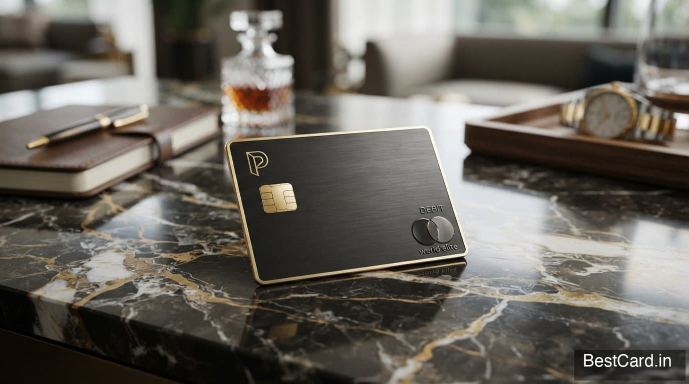 A premium metal credit card on a dark background