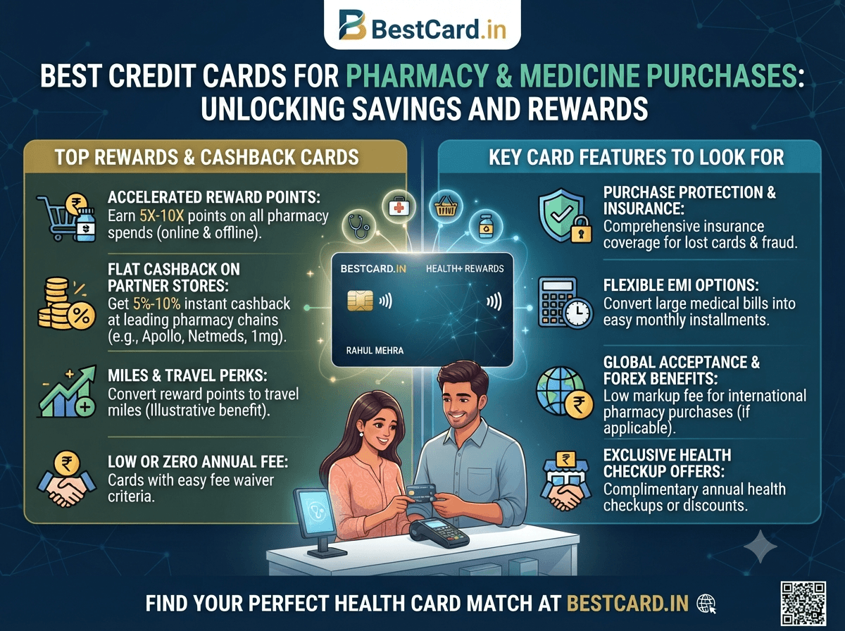 A smartphone showing an online pharmacy app next to medicine strips and a credit card