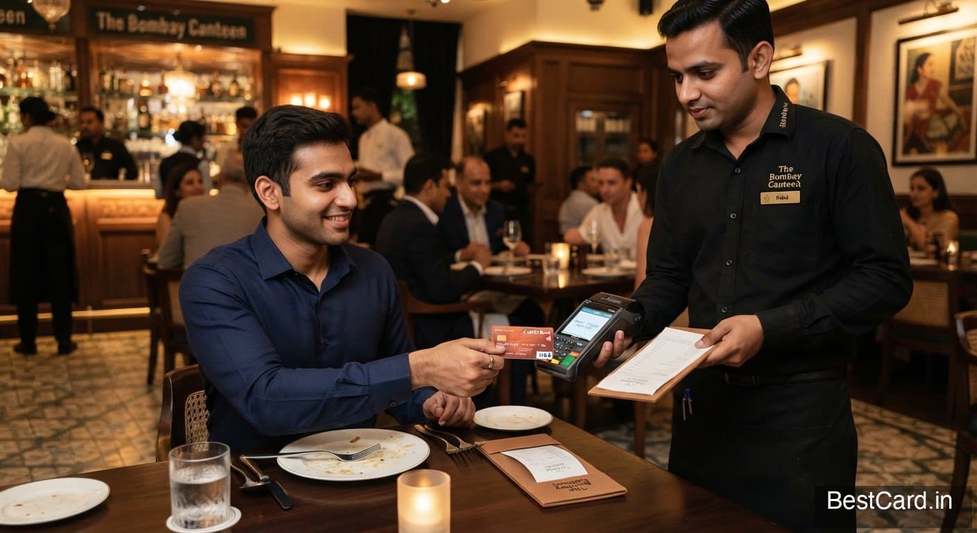 A food delivery order on a doorstep next to a phone and a credit card