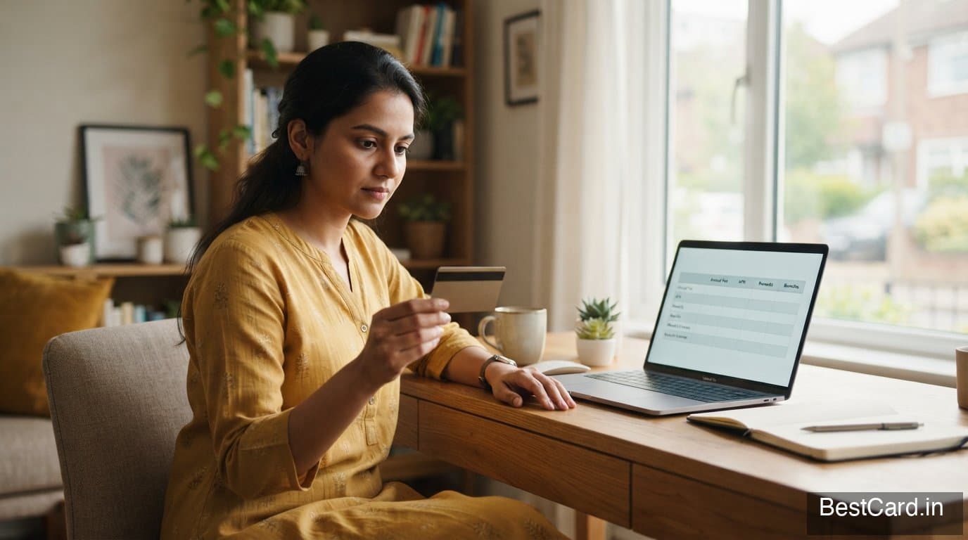 A person comparing credit card offers on a laptop at a desk