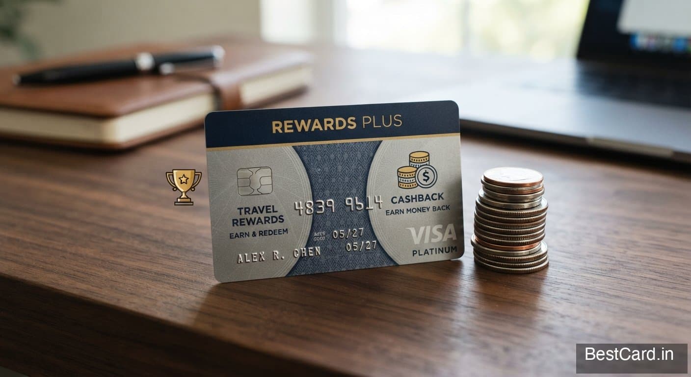 A credit card statement showing a reduced rewards summary next to a calculator