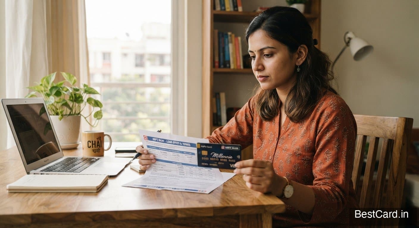 A person comparing payment options on a phone at checkout