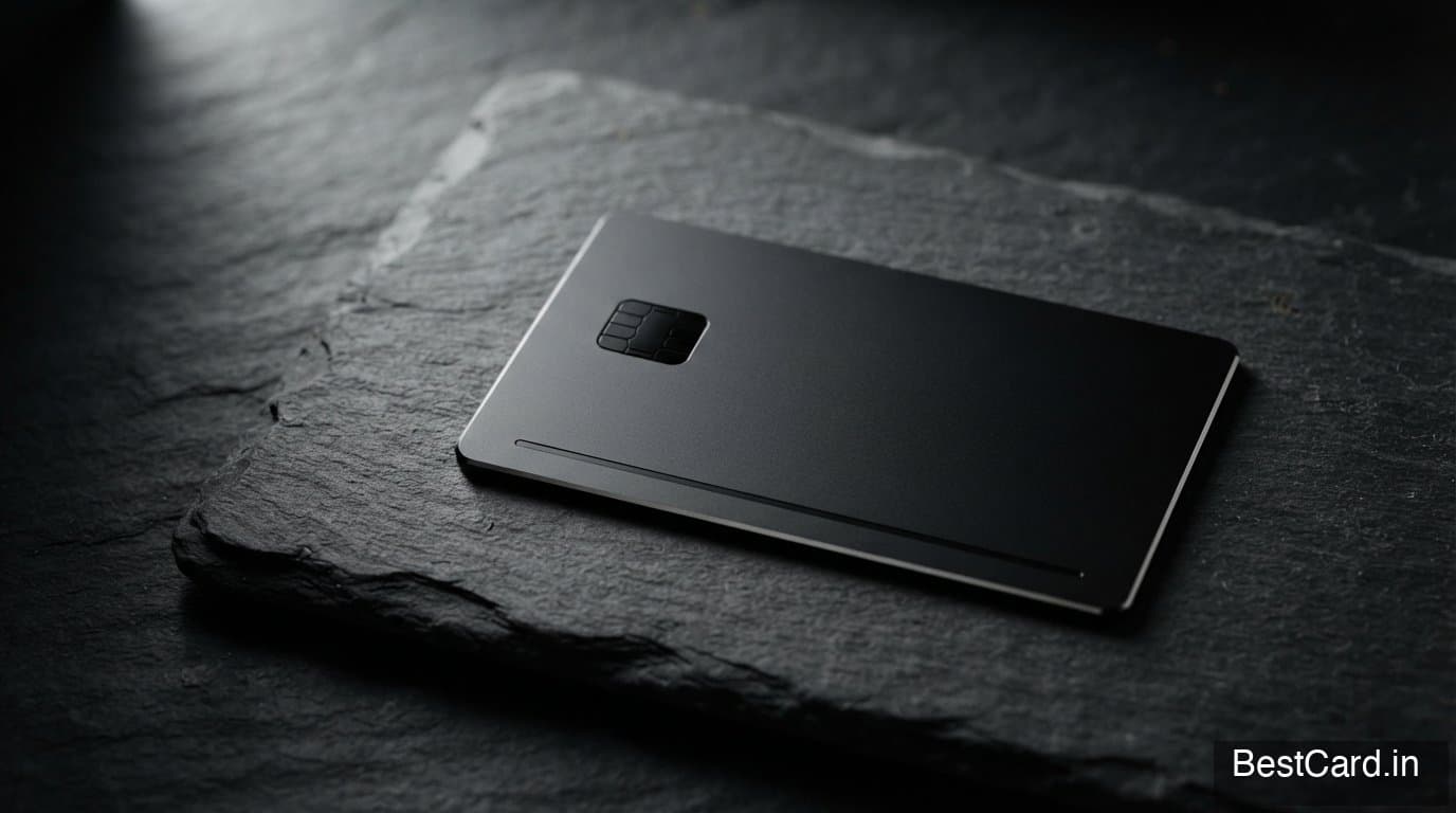 Black metal credit card on a dark textured surface