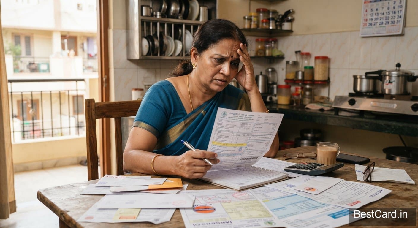 A person looking concerned while reviewing a credit card bill