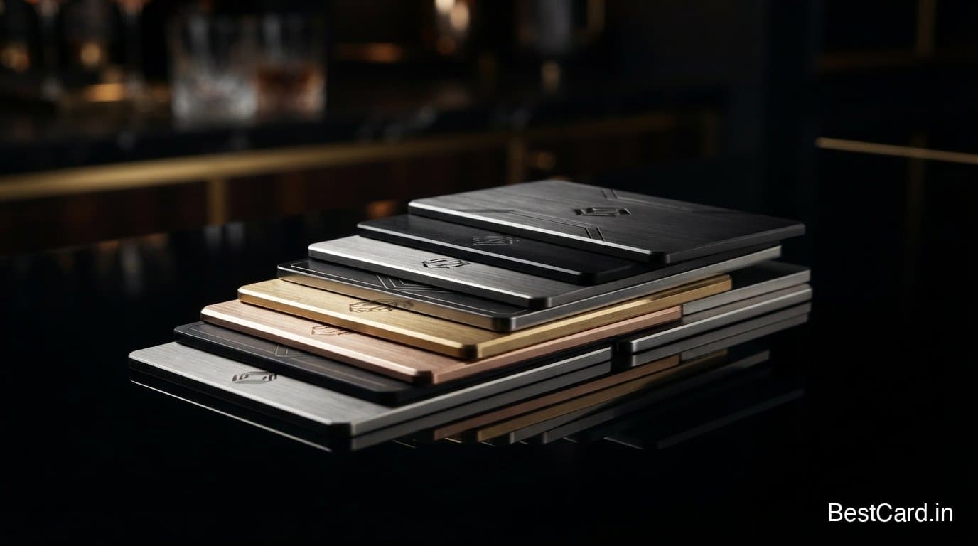 A metal premium credit card resting on a leather wallet, representing a super premium card tier