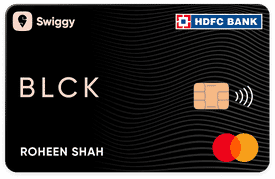 HDFC Swiggy BLCK credit card next to a food delivery order