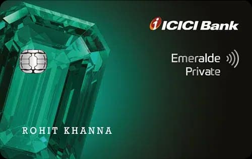 ICICI Bank Emeralde Private Metal credit card on a dark surface