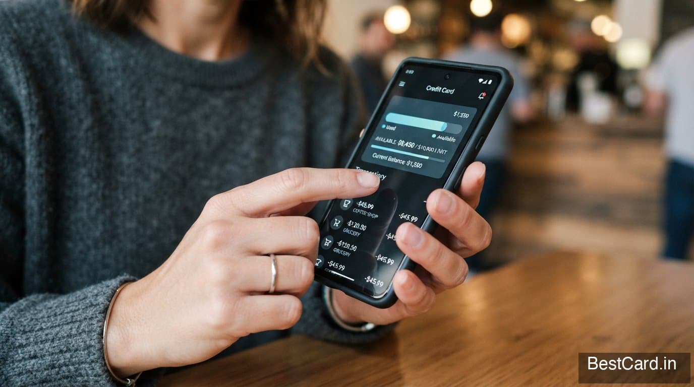 A person checking their credit card limit on a banking app on their phone