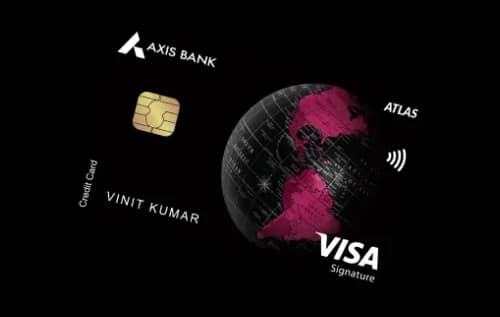 Axis Atlas credit card placed on a travel itinerary with a boarding pass