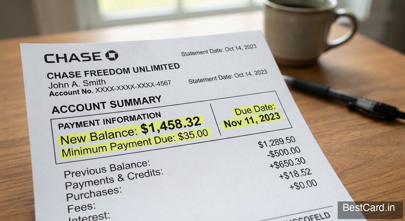 A close-up of a credit card statement showing due date and amount fields