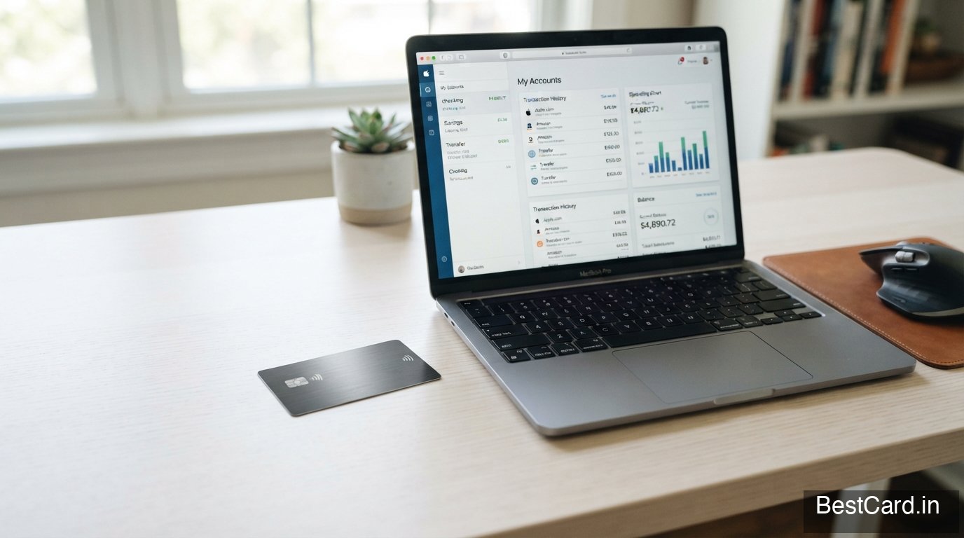 Person reviewing a credit card statement on a laptop