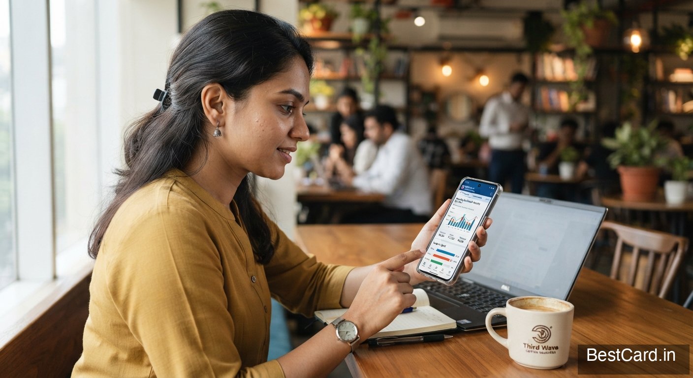 A person checking their credit card spending progress on a phone banking app